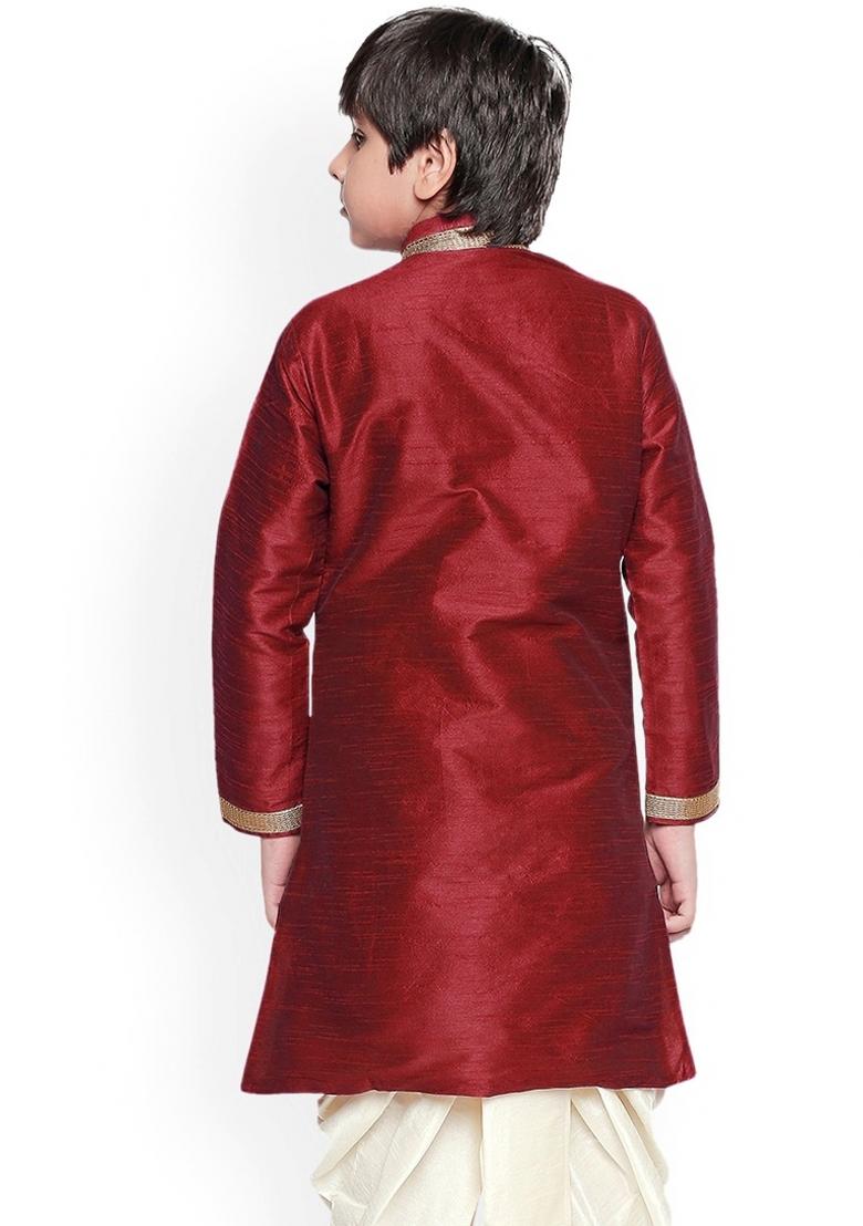 Maroon Solid Banarasi Silk Kurta For Boys