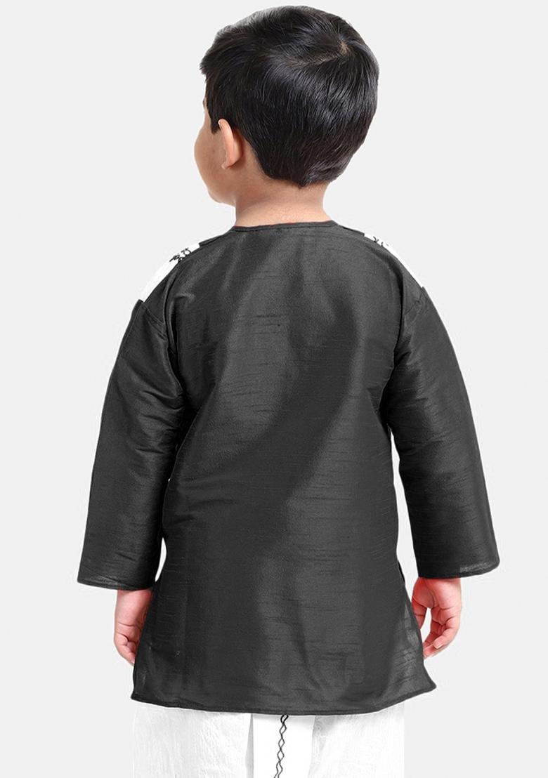 Black Embroidered Banarasi Silk Kurta For Boys