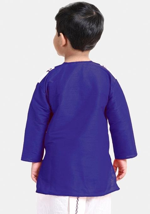 Royal Blue Embroidered Banarasi Silk Kurta For Boys