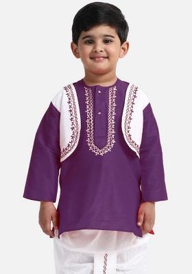 Purple Embroidered Banarasi Silk Kurta For Boys