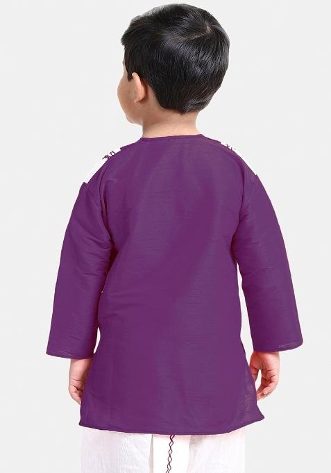 Purple Embroidered Banarasi Silk Kurta For Boys