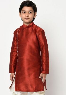 Maroon Solid Banarasi Silk Angrakha For Boys