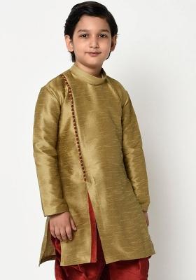 Golden Embroidered Banarasi Silk Angrakha For Boys
