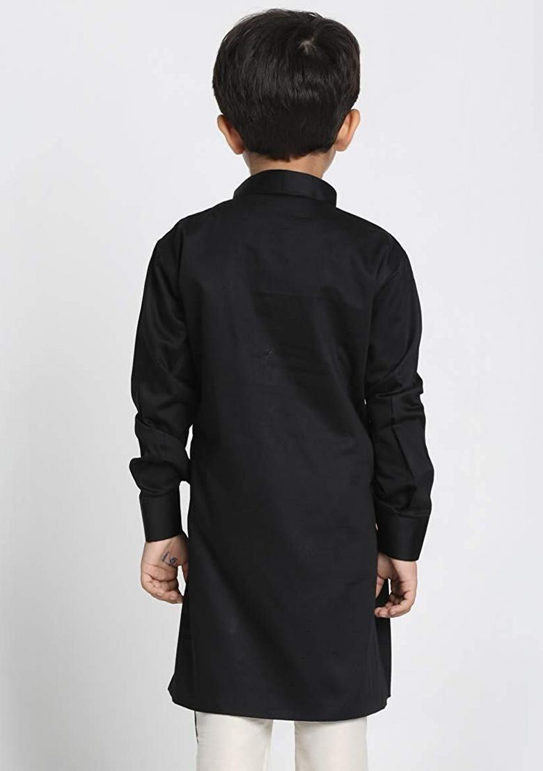 Black Embroidered Banarasi Silk Kurta For Boys
