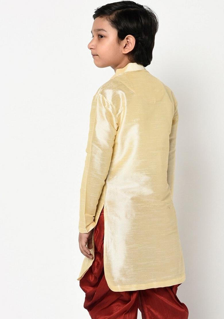 Cream Embroidered Banarasi Silk Angrakha For Boys