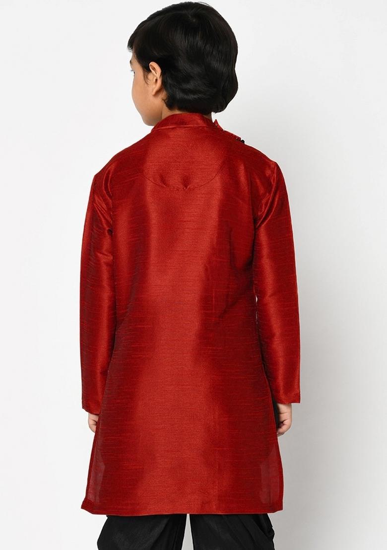 Maroon Embroidered Banarasi Silk Angrakha For Boys