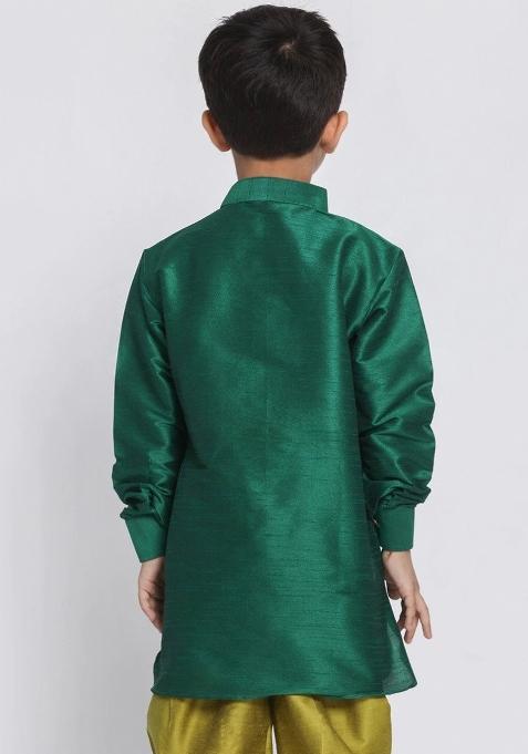 Sea Green Embroidered Banarasi Silk Kurta For Boys