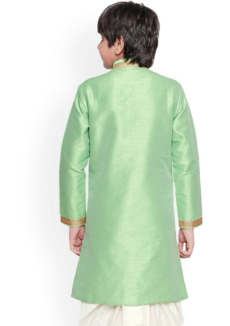 Pista Green Embroidered Banarasi Silk Kurta For Boys