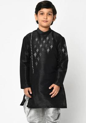 Black Embroidered Banarasi Silk Angrakha For Boys