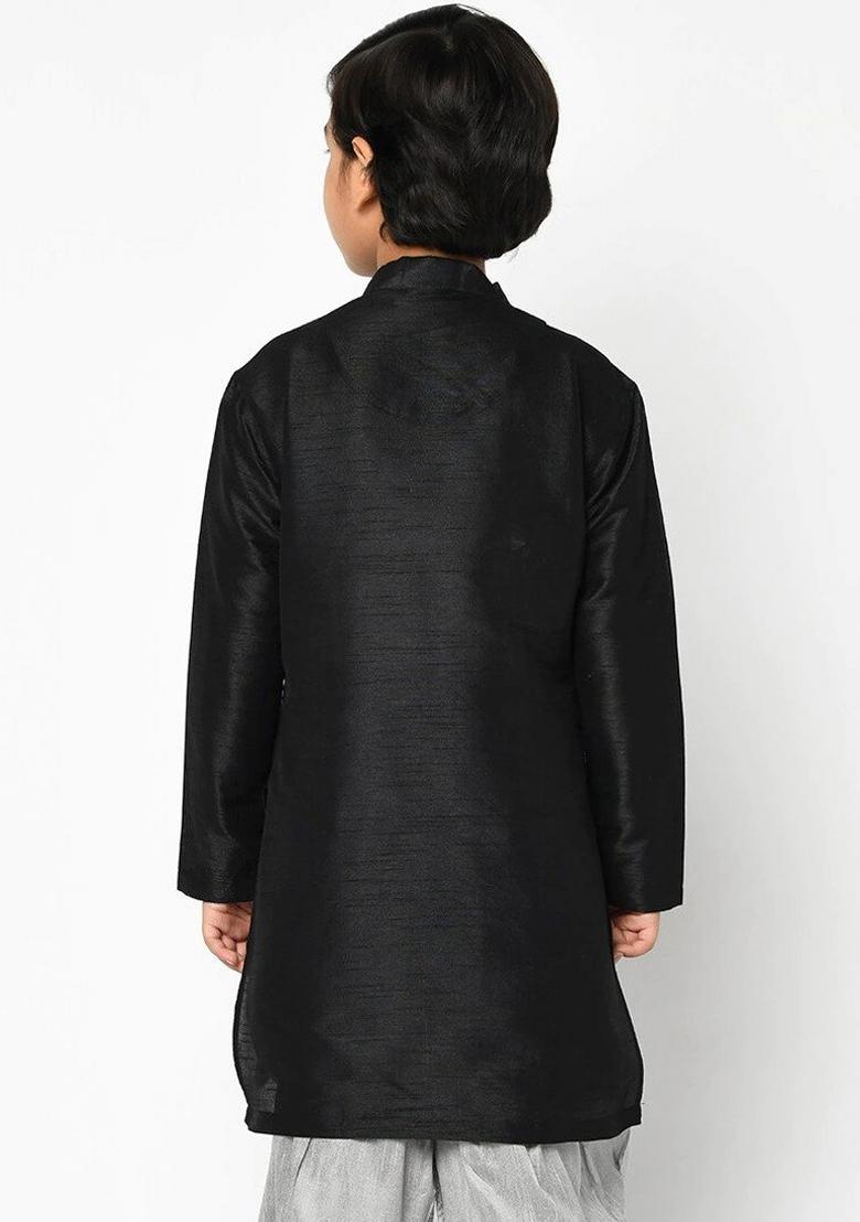 Black Embroidered Banarasi Silk Angrakha For Boys