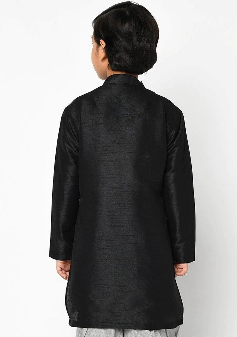 Black Embroidered Banarasi Silk Angrakha For Boys