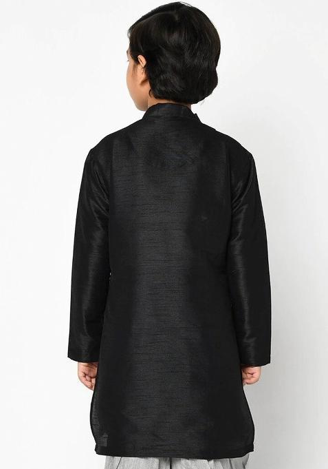 Black Embroidered Banarasi Silk Angrakha For Boys