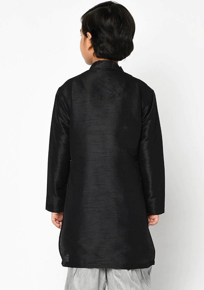 Black Embroidered Banarasi Silk Angrakha For Boys