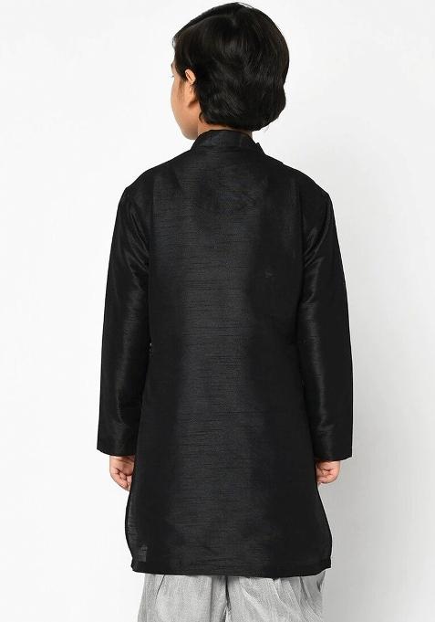 Black Embroidered Banarasi Silk Angrakha For Boys