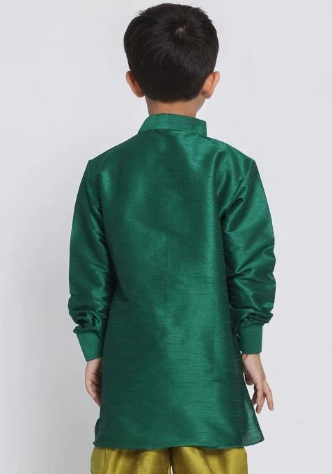 Sea Green Embroidered Banarasi Silk Pathani Kurta For Boys