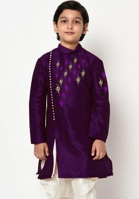 Voilet Embroidered Banarasi Silk Angrakha For Boys