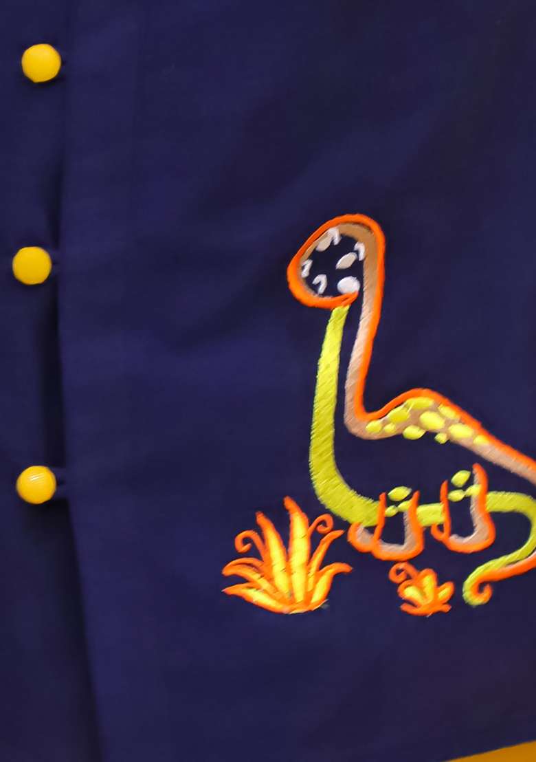 Blue Embroidered Cotton Kurta Set For Boys - Indya