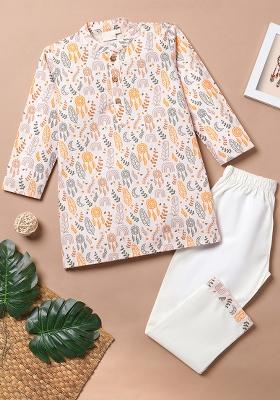 Pink Embroidered Cotton Kurta Sets For Boys