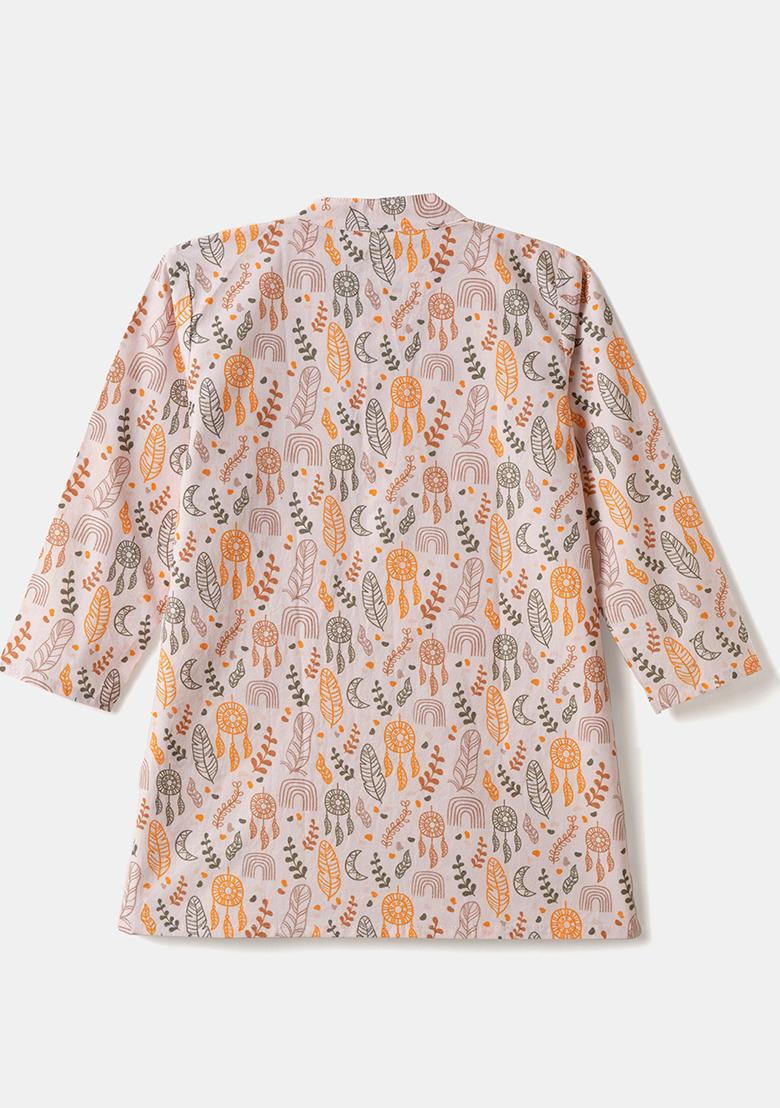 Pink Embroidered Cotton Kurta Sets For Boys