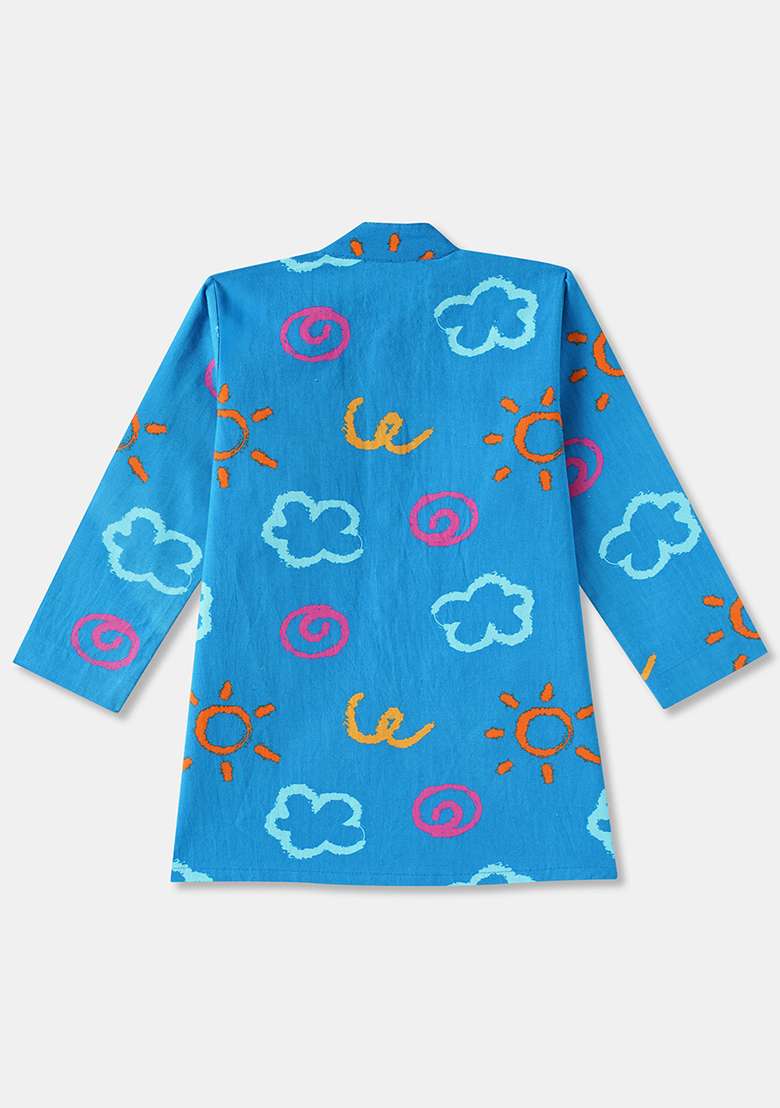Blue Embroidered Cotton Kurta Sets For Boys - Indya