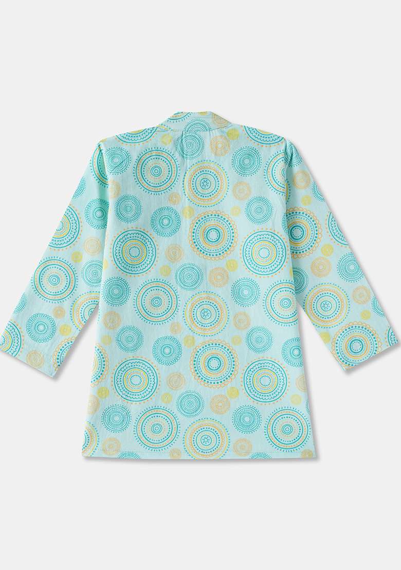 Turquoise Embroidered Cotton Kurta Sets For Boys - Indya