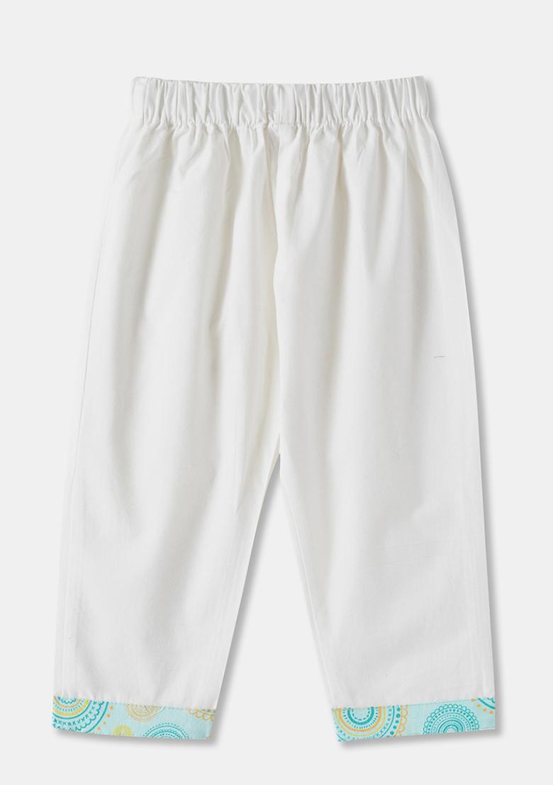 Turquoise Embroidered Cotton Kurta Sets For Boys