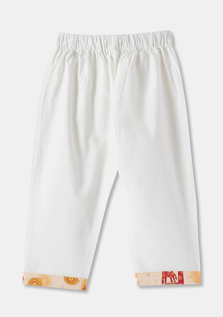 Cream Embroidered Cotton Kurta Sets For Boys