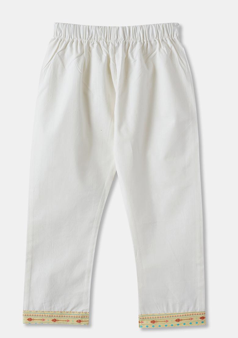 Cream Embroidered Cotton Kurta Sets For Boys