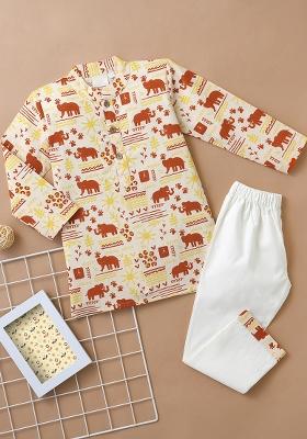 Red Embroidered Cotton Kurta Sets For Boys