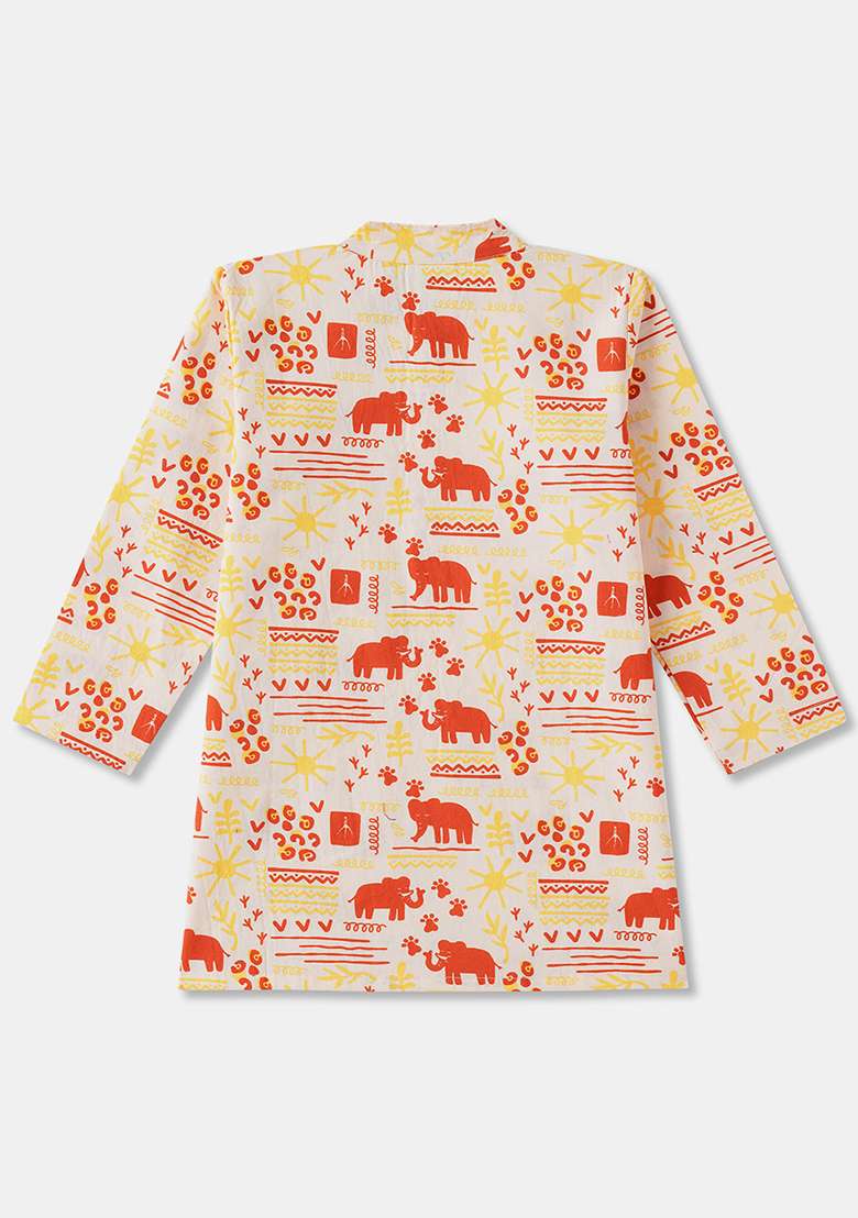 Red Embroidered Cotton Kurta Sets For Boys - Indya