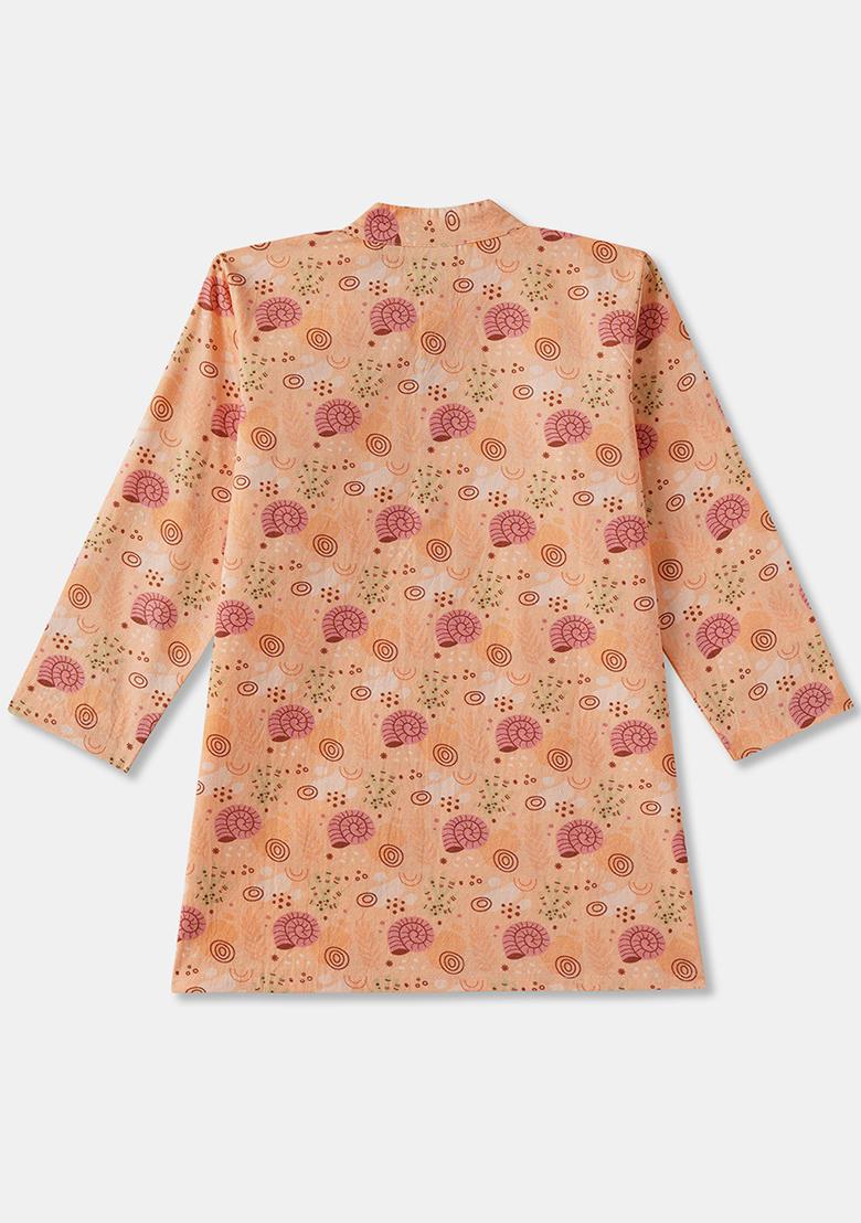 Peach Embroidered Cotton Kurta Sets For Boys