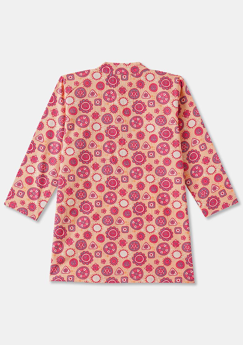 Pink Embroidered Cotton Kurta Sets For Boys