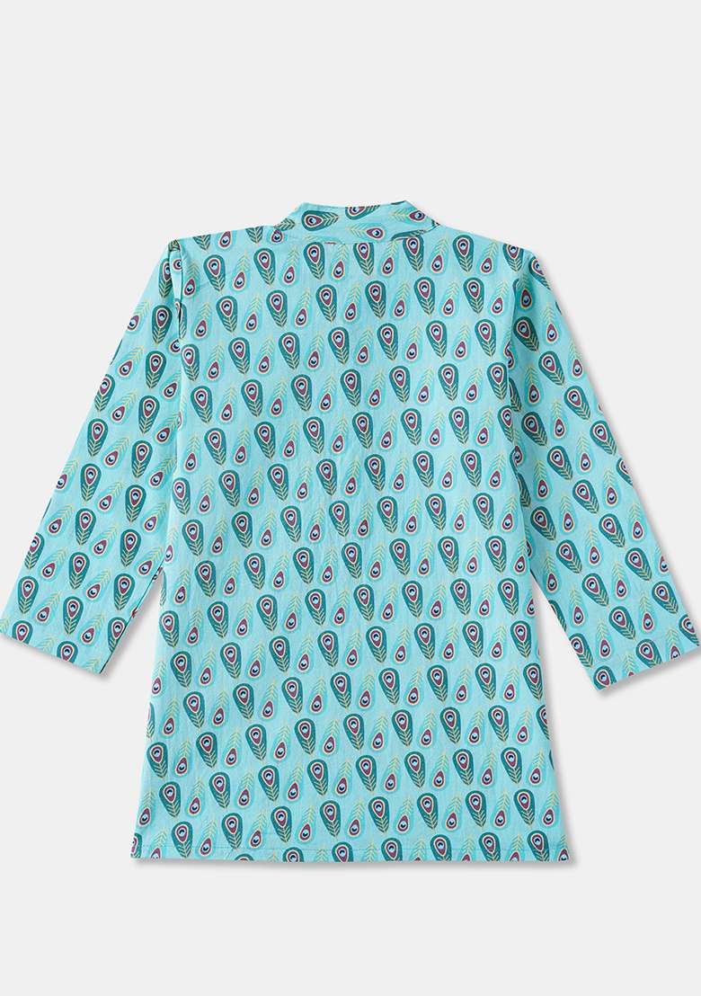 Blue Embroidered Cotton Kurta Sets For Boys - Indya