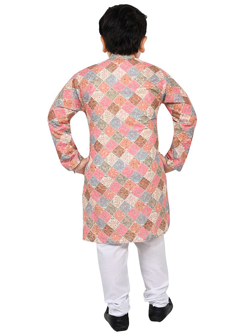 Multicolor Embroidered Cotton Kurta Set For Boys - Indya