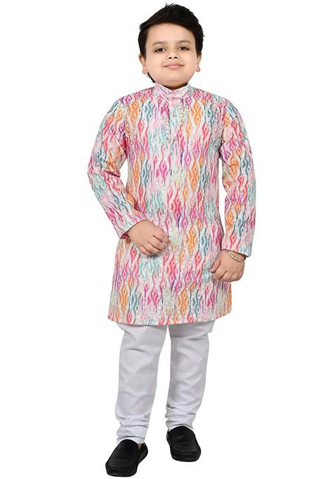Multicolor Embroidered Cotton Kurta Set For Boys