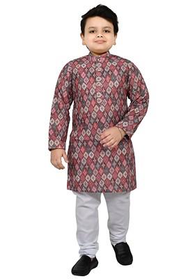 Multicolor Embroidered Cotton Kurta Set For Boys