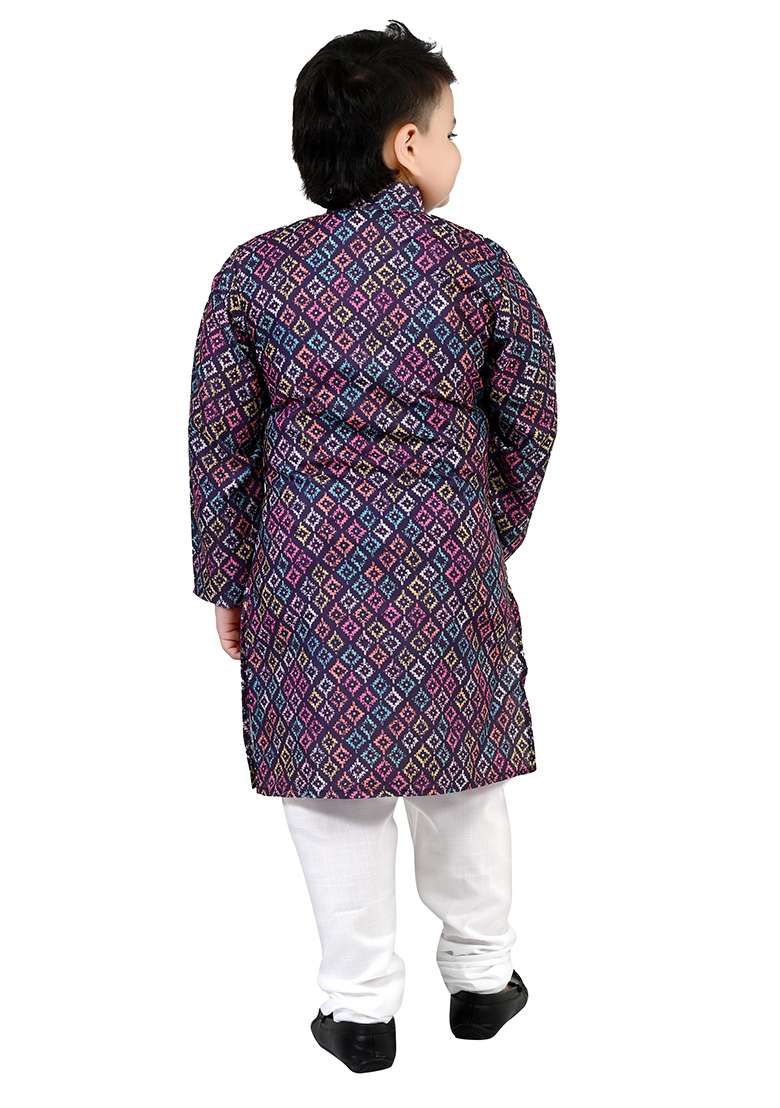 Purple Printed Cotton Kurta Set For Boys - Indya