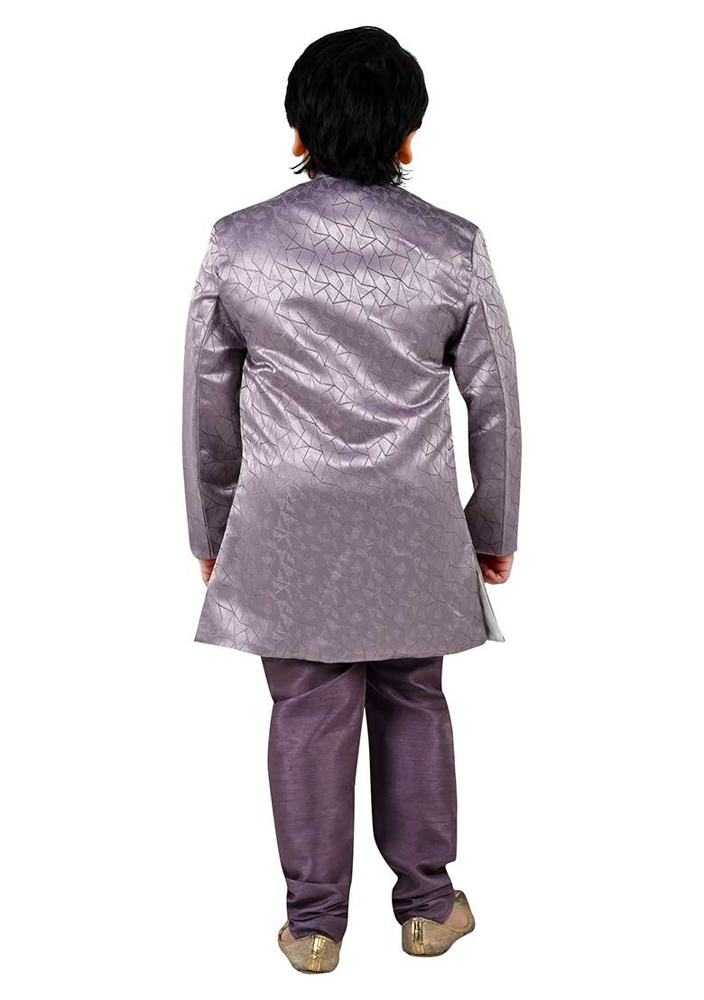 Lavender Self Design Jacquard Kurta Set For Boys - Indya