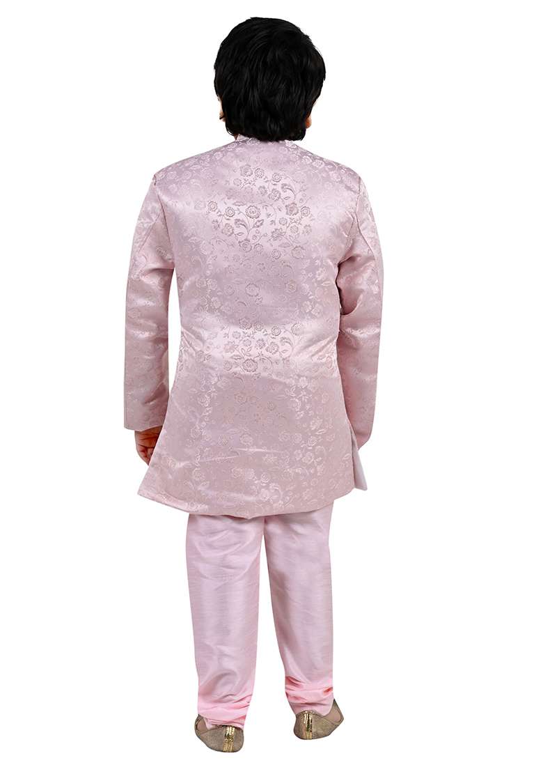 Pink Self Design Jacquard Kurta Set For Boys - Indya