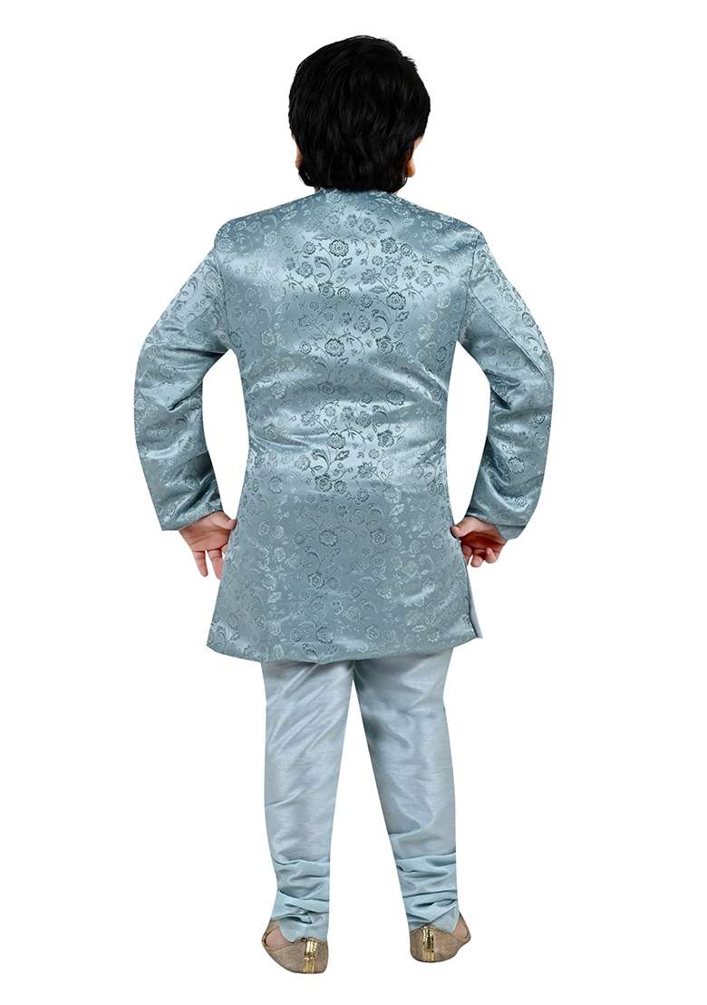 Green Self Design Jacquard Kurta Set For Boys - Indya