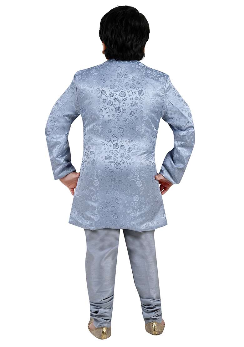 Grey Self Design Jacquard Kurta Set For Boys - Indya