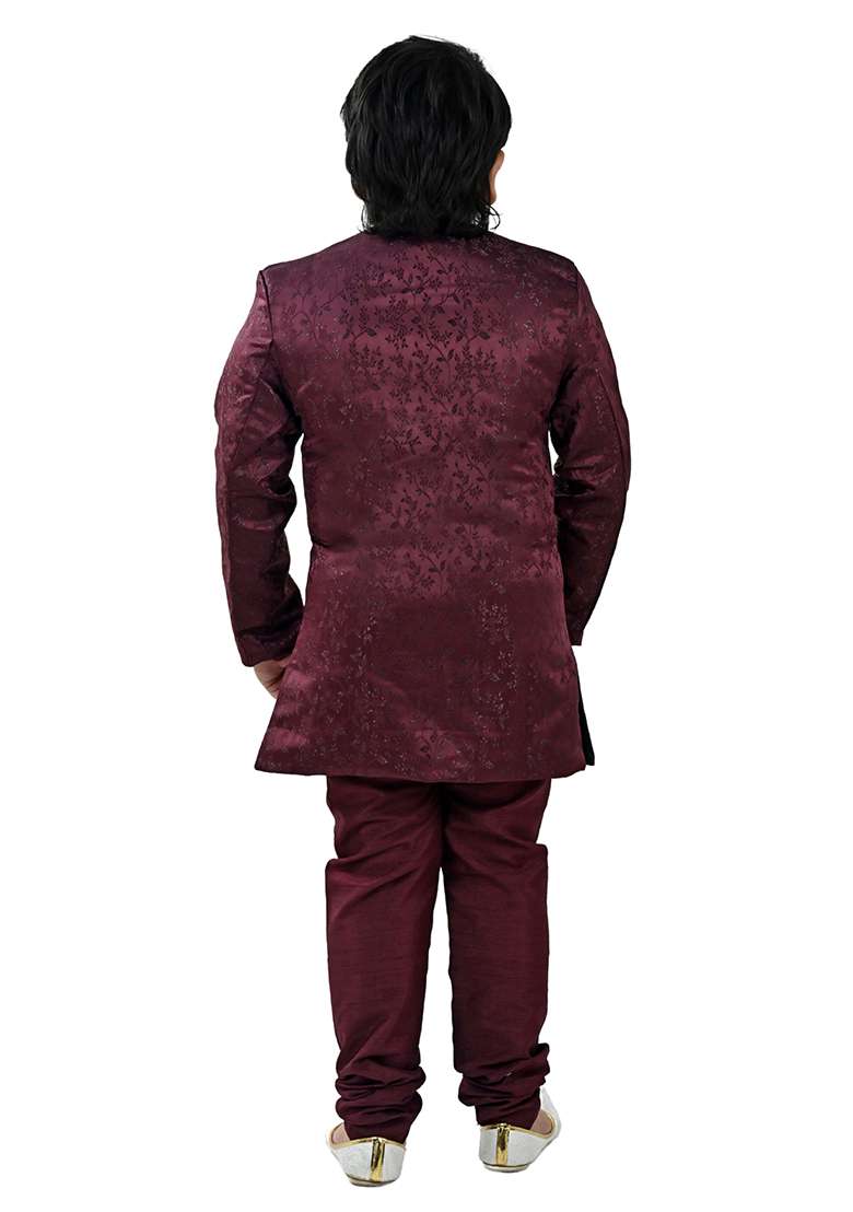 Maroon Self Design Jacquard Kurta Set For Boys - Indya