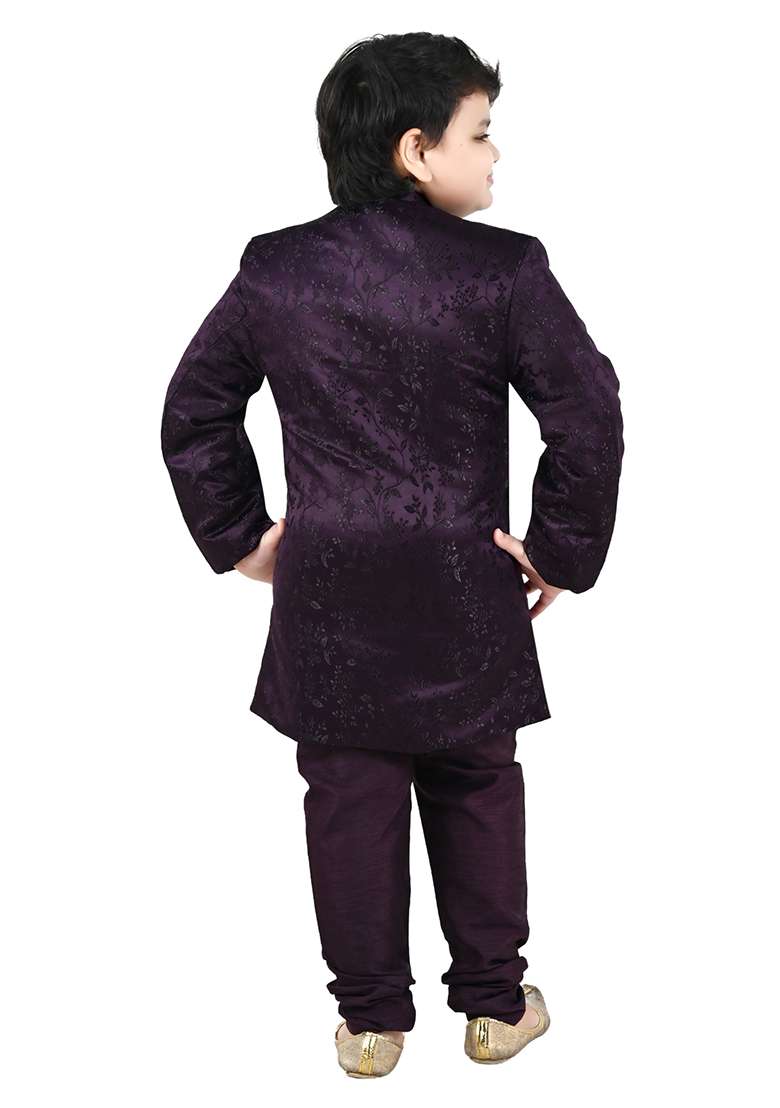 Wine Self Design Jacquard Kurta Set For Boys - Indya