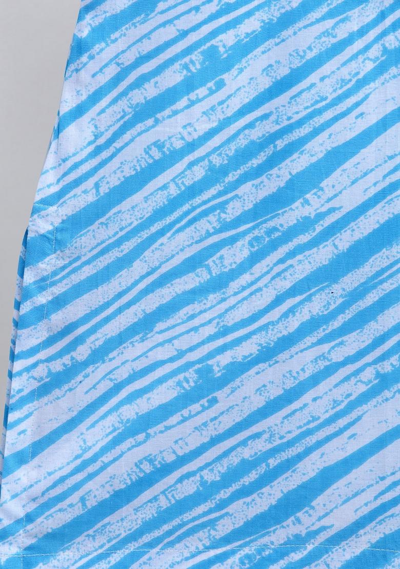 Blue Printed Cotton Kurta Set For Boys