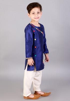 Blue Embroidered Cotton Silk Kurta Set Raksha Bandhan For Boys