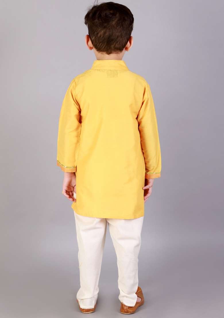 Yellow Embroidered Cotton Silk Dhoti Set Ganesh Chaturthi For Boys - Indya