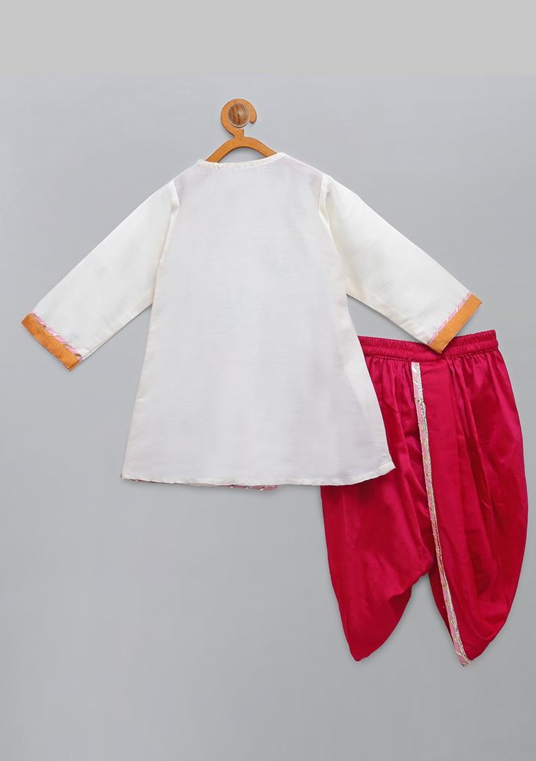 Offwhite Embroidered Cotton Silk Dhoti Set Janmashtmi For Boys