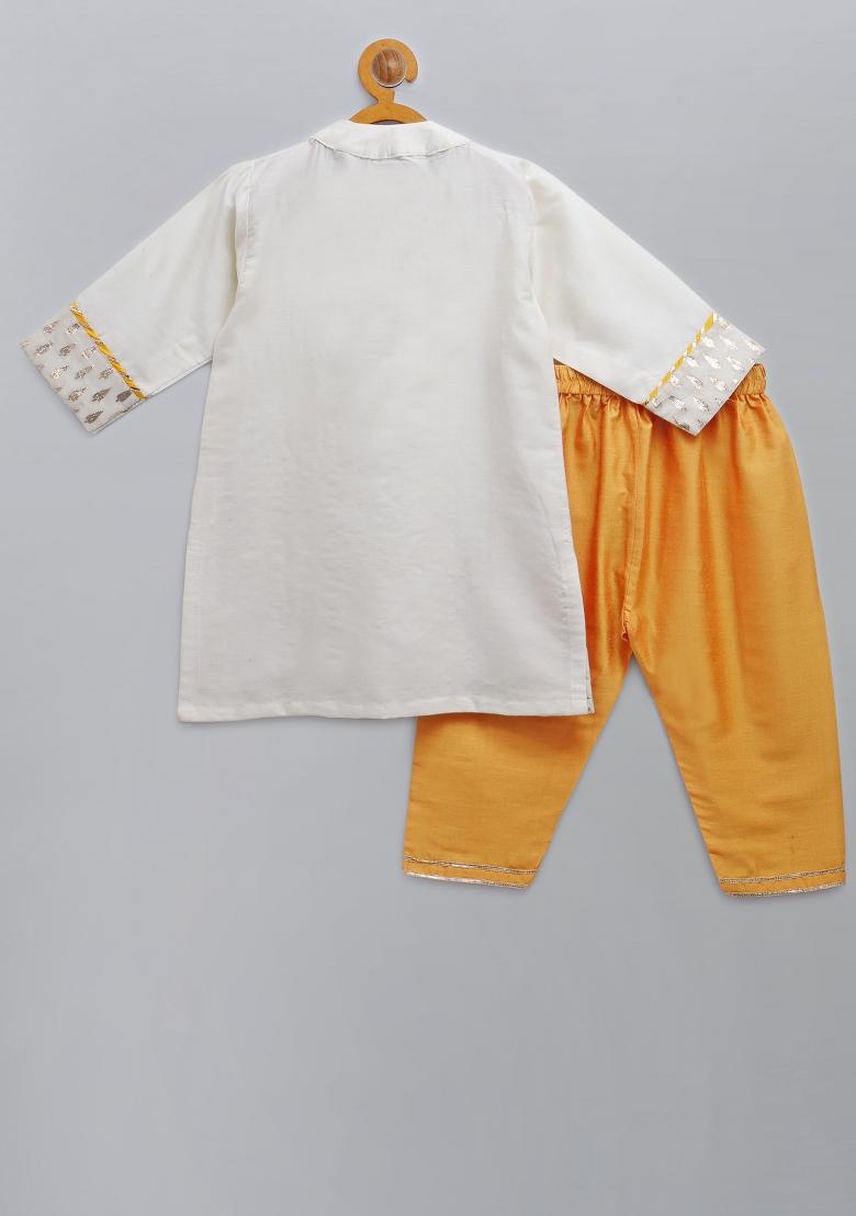 Offwhite Embroidered Cotton Silk Kurta Set Diwali For Boys