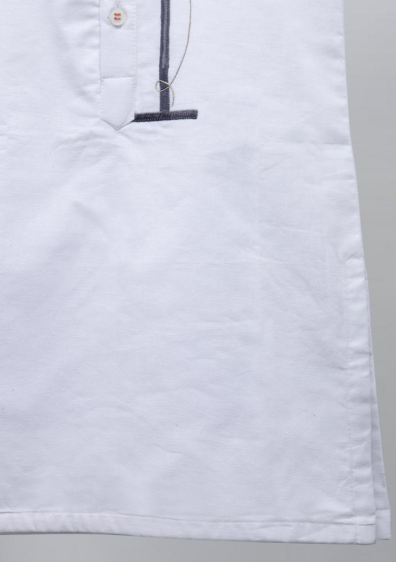 White Embroidered Cotton Kurta Set Independence Day Republic Day For Boys