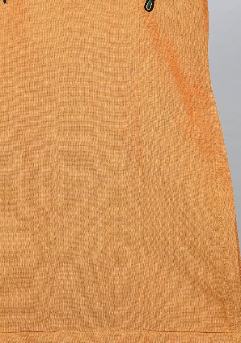 Orange Embroidered Cotton Silk Kurta Set Independence Day Republic Day For Boys